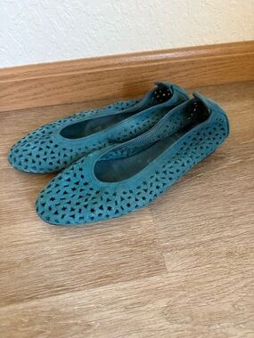 Arche Made In France Perforated Suede Leather Cutout Teal Flats Women's EU 39
